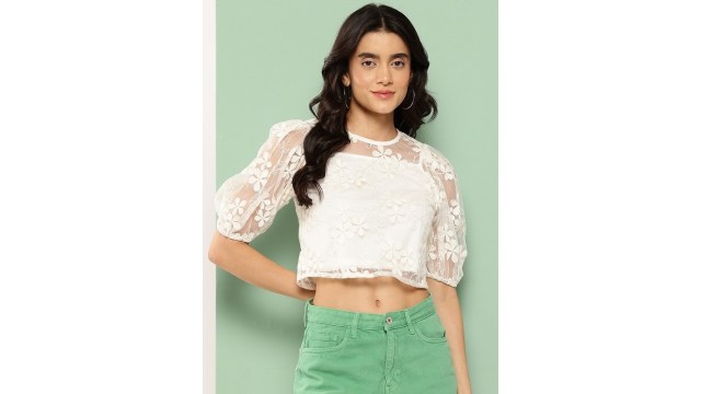 KillerPuff Sleeve Lace Crop Top with Camisole