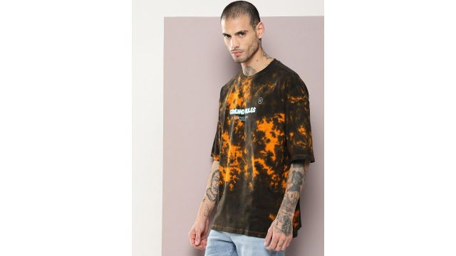Kook N Keech Men Tie and Dye Drop-Shoulder Sleeves Oversized Pure Cotton T-shirt