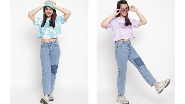 Lil TomatoesGirls Pack Of 2 Tie and Dye Print Cotton Crop Tops