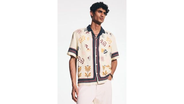 Linen-blend resort shirt (floral print)