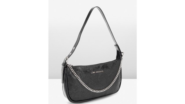 Lino PerrosFloral Textured Structured Shoulder Bag with Chain Detail