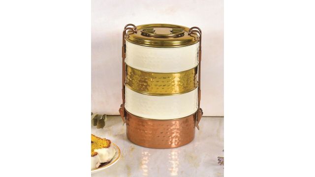 Living With Elan 4 Tier Textured Stainless Steel Lunch Box