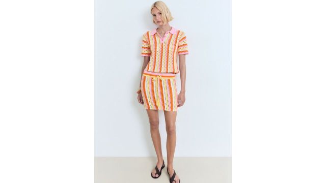 MANGO Striped Crochet Mini Skirt