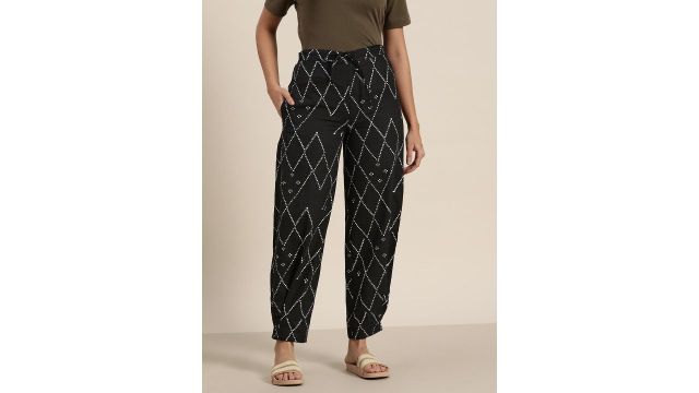 MBeautiful Black Printed Straight Fit Pants