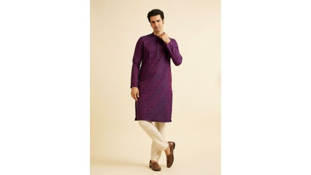 Manyavar Ethnic Motifs Woven Design Regular Thread Work Kurta With Pyjama
