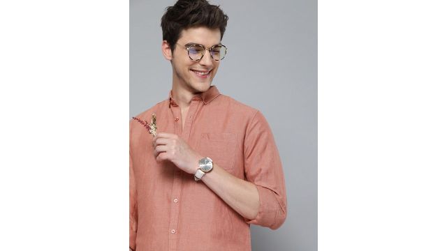 Mast & Harbour Men Rust Pink Regular Fit Solid Casual Linen Cotton Shirt