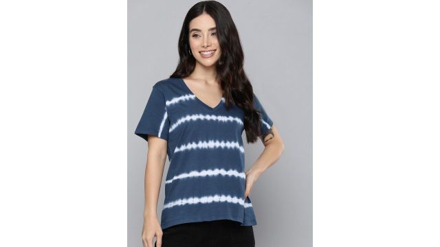 Mast & Harbour V-Neck Pure Cotton Tie and Dye T-shirt