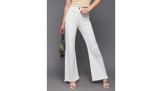 Miss Chase Women Bootcut High-Rise Heavy Fade Stretchable Jeans (White)