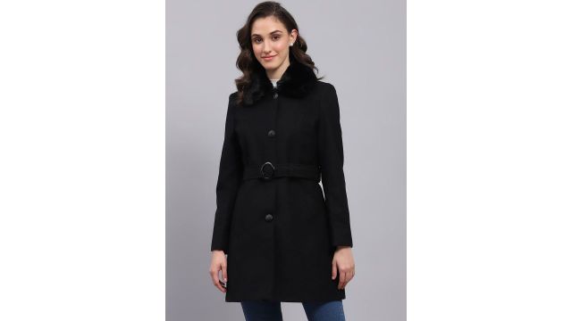 Monte Carlo Women Single-Breasted Overcoats (black wool)