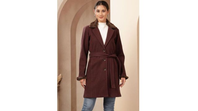 Nayam By Lakshita Women Woollen Single Breasted Overcoat (purple)