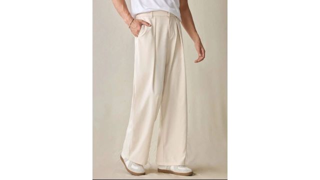 Next One Men Korean Straight Fit Easy Wash Pleated Trousers (beige)