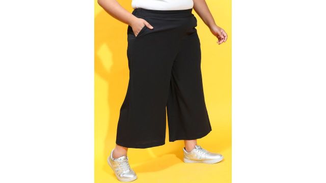 Oxolloxo Women Smart Straight Fit Easy Wash Culottes Trousers (black)