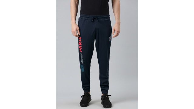 PSG Men Navy Blue Pure Cotton PSG Printed Football Joggers