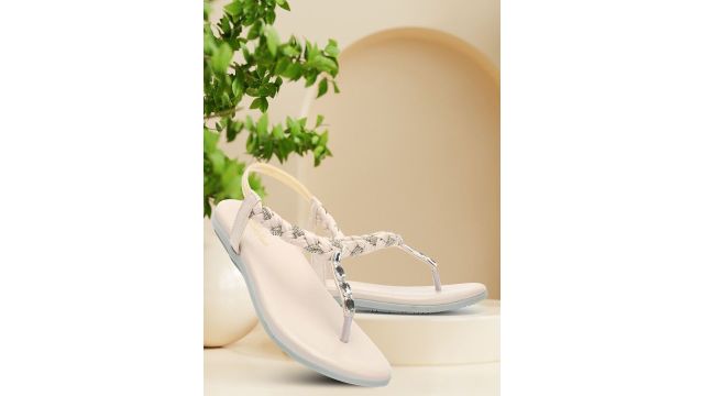 Picktoes Braided Embellished Open Toe Flats With Backstrap