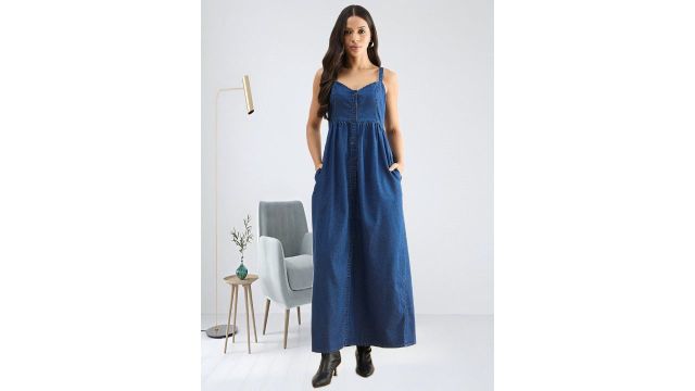 R.Code by The Roadster Life Co. Denim Pinafore Maxi Dress