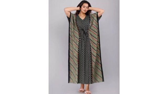 Raavi Fashion Print Kimono Sleeve Kaftan Maxi Dress