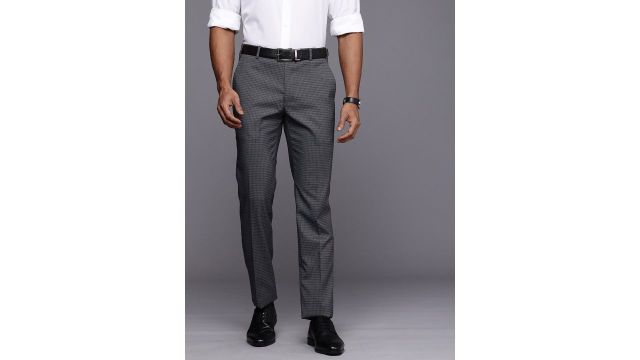 Raymond Men Checked Slim Fit Trousers (Grey)