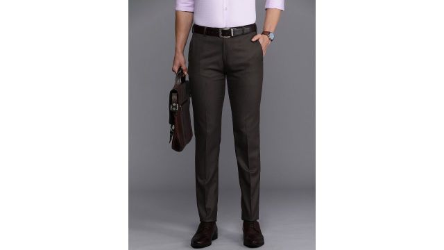 Raymond Men Textured Slim Fit Formal Trousers (Brown)