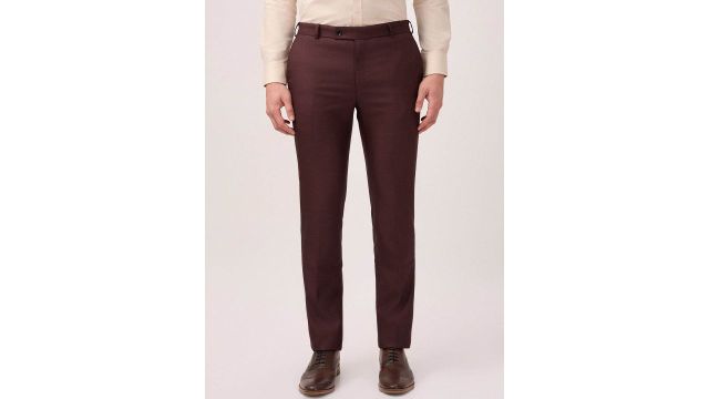 Raymond Men Urban Slim Mid-Rise Easy Wash Pure Cotton Formal Trousers (Maroon)
