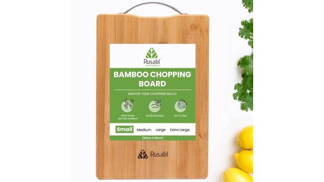 Rusabl Bamboo Wooden Chopping Board with Metal Handle