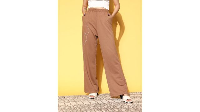 SASSAFRAS Women Chic Brown Solid Kidult Kitsch Track Pants