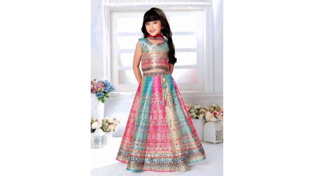 SK DRESSESGirls Embellished Mirror Work Ready to Wear Lehenga & Blouse With Dupatta