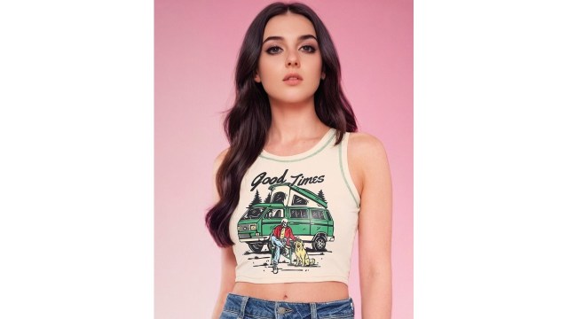Stylecast X SlyckBeige Graphic Printed Tank Crop Top