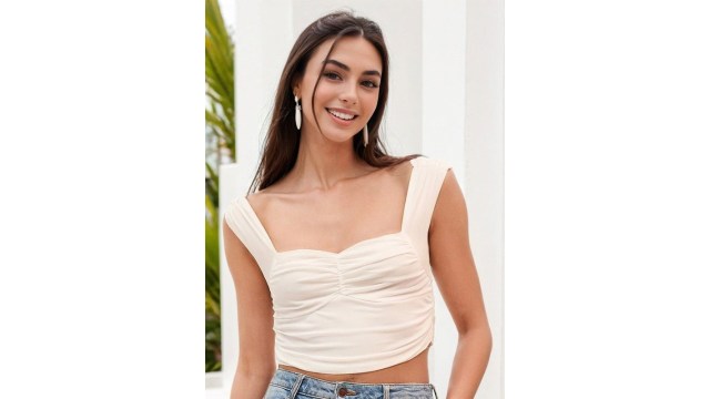 Stylecast X SlyckWomen Sweetheart Neck Ruched Tank Crop Top