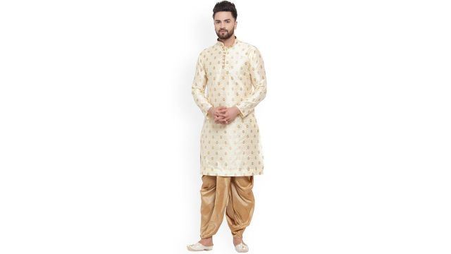 Sydney Heights Ethnic Motifs Woven Design Mandarin Collar Kurta with Dhoti Pants