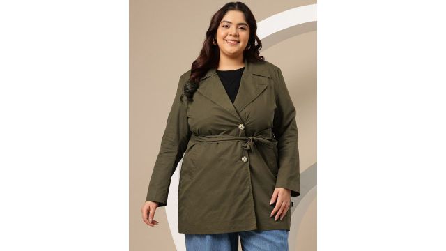 Sztori Plus Size Notched Lapel Single Breasted Trench Coat With A Belt