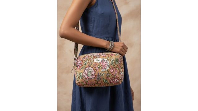Taavi Women Block Printed Crossbody Sling Bag (beige and pink)