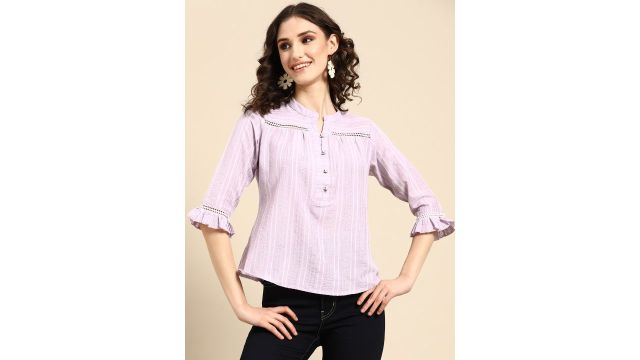 Sangria striped mandarin collar top