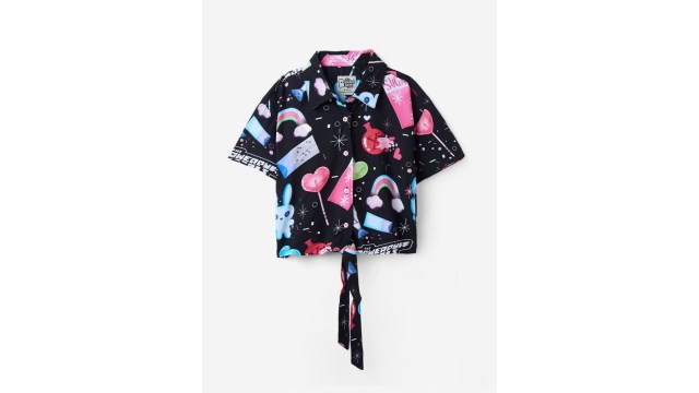 The Souled StorePowerpuff Spread Collar Printed Cotton Regular Fit Crop Tops