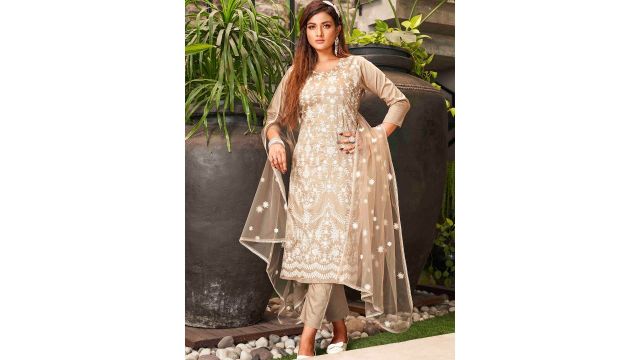Tikhi Imli Floral Embroidered Chikankari Pure Cotton Kurta with Trousers & Dupatta
