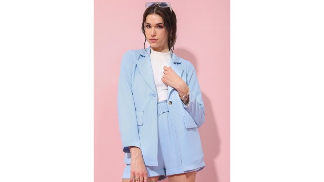 Tokyo TalkiesSingle-Breasted Blazer With Matching Belted Shorts Co-Ords