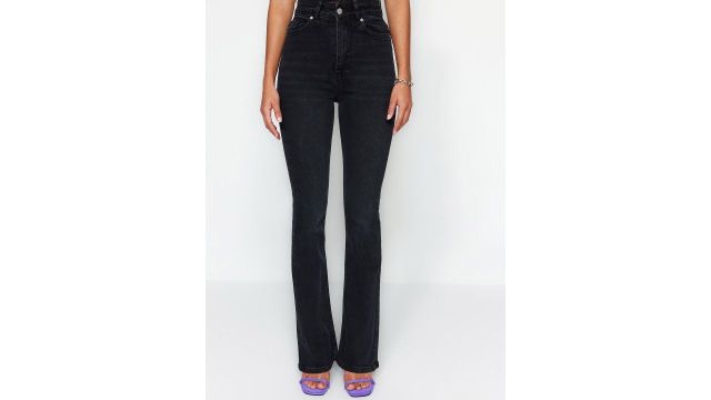 Trendyol Women Bootcut High Waist Stretchable Jeans (Black, No Fade)