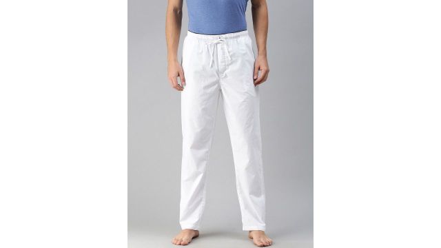 U.S. Polo Assn. Men White Solid Woven Pure Cotton Lounge Pants