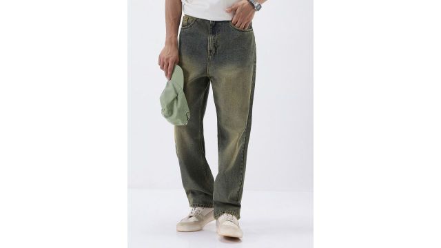 Urbano Fashion Men Loose Baggy Fit Heavy Fade Jeans