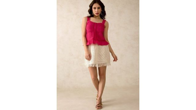 Virgio Pure Cotton Crochet Mini Skirt With Fringes in white