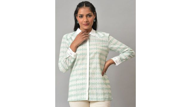 W Women White Printed Organic Cotton Casual Shirt