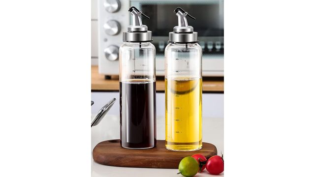 We3 Grey & Transparent Glass Dishwasher Safe Oil Dispenser