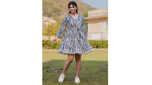 Yufta Tie and Dyed Pure Cotton Puff Sleeve Dress