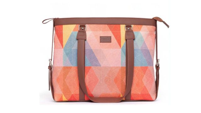 ZOUK Red & Blue Printed Vegan Leather Shoulder Tote