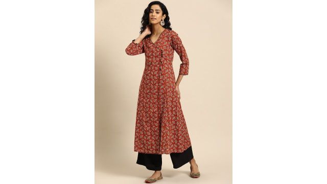 anayna Women Ethnic Motifs Printed Kurta (maroon)