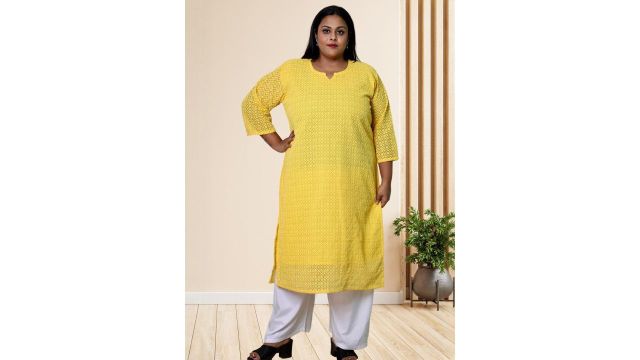 myplusfashion Women Plus Size Chikankari Georgette Kurta