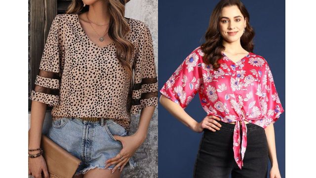 StyleCast’s grey animal print boxy top, Mast & Harbour’s pink-and-white floral boxy top 