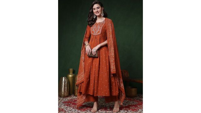 Anouk Mirage Women Printed Regular Pure Cotton Kurta with Palazzos & Dupatta