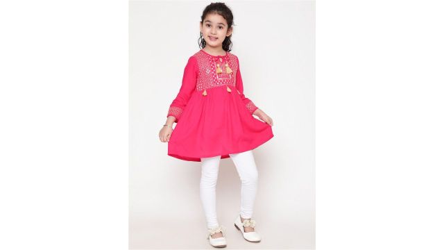 BAESD Girls Ethnic Motifs Yoke Design Sequinned Detailed A-Line Kurti