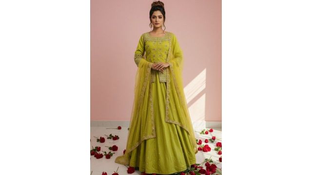 BHARODIYA ENTERPRISES Embroidered Thread Work Ready To Wear Lehenga