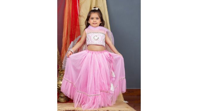 Bella Moda Girls Embroidered Thread Work Ready to Wear Lehenga & Blouse With Dupatta